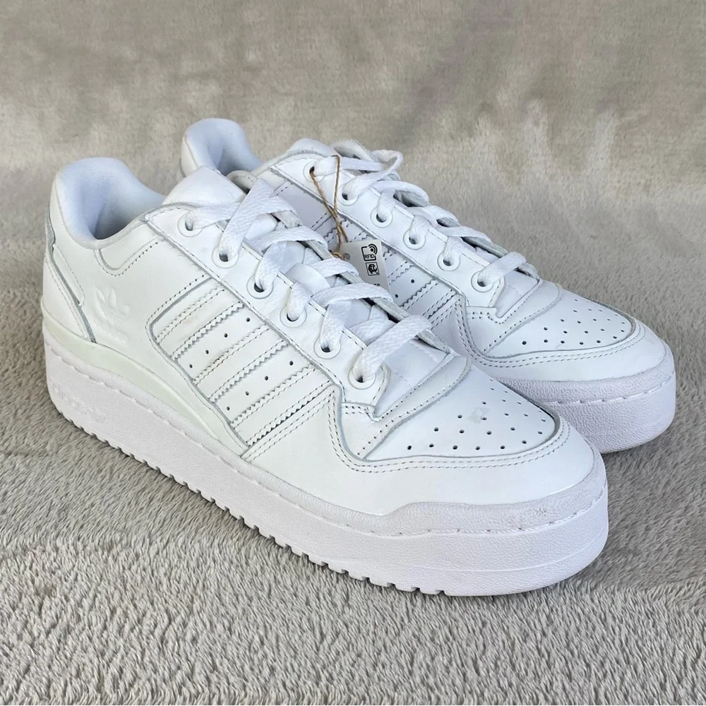 Adidas Forum Bold Stripes Womens Platform Sneakers Shoes 7.5 White Leather NEW